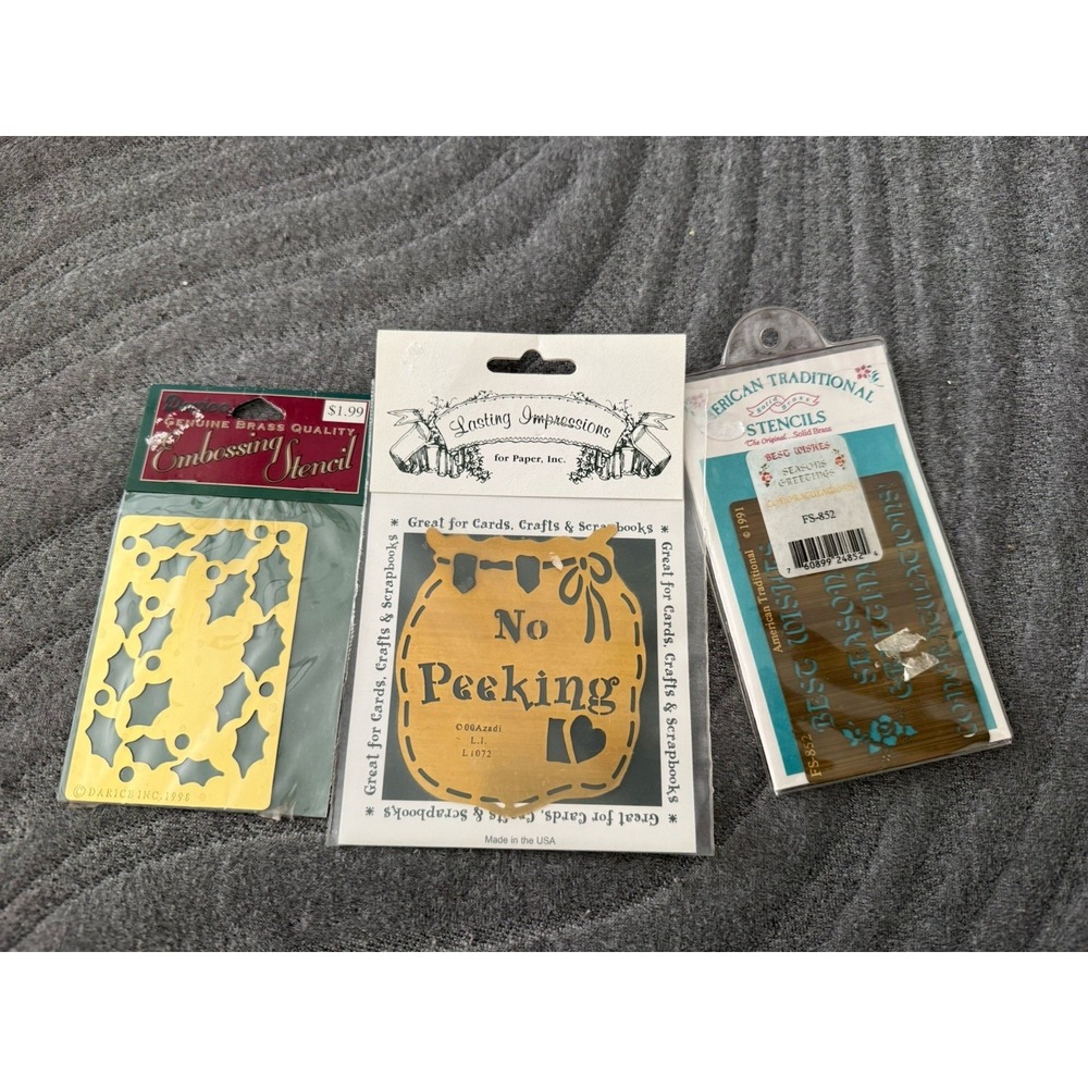 Christmas Brass Stencils Lot Of 3 Embossing Holiday gift tag No Peeking NEW